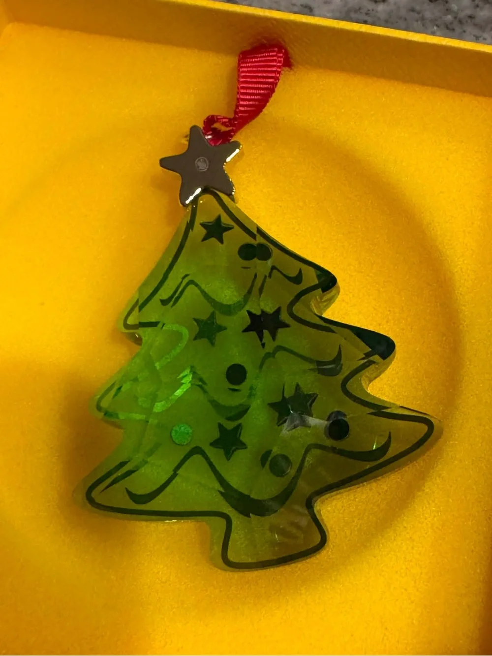 Swarovski Green Tree Ornament with Gold Star and Multicolor Accents
